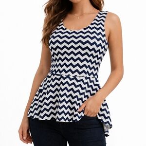 FREEWAY Anthropologie Chevron Open Back Peplum Sleeveless Hi-Low Blouse